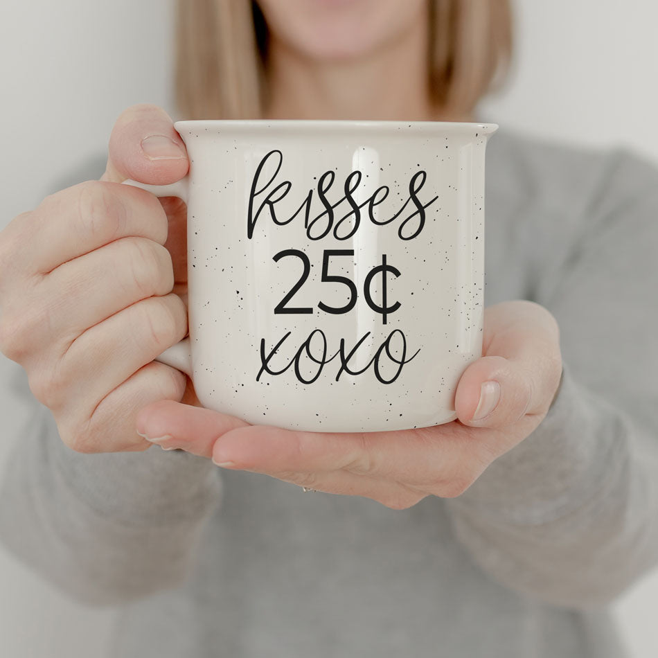 Kisses 25 Cents Ceramic Mug – Vintage Campfire Style Coffee Mug