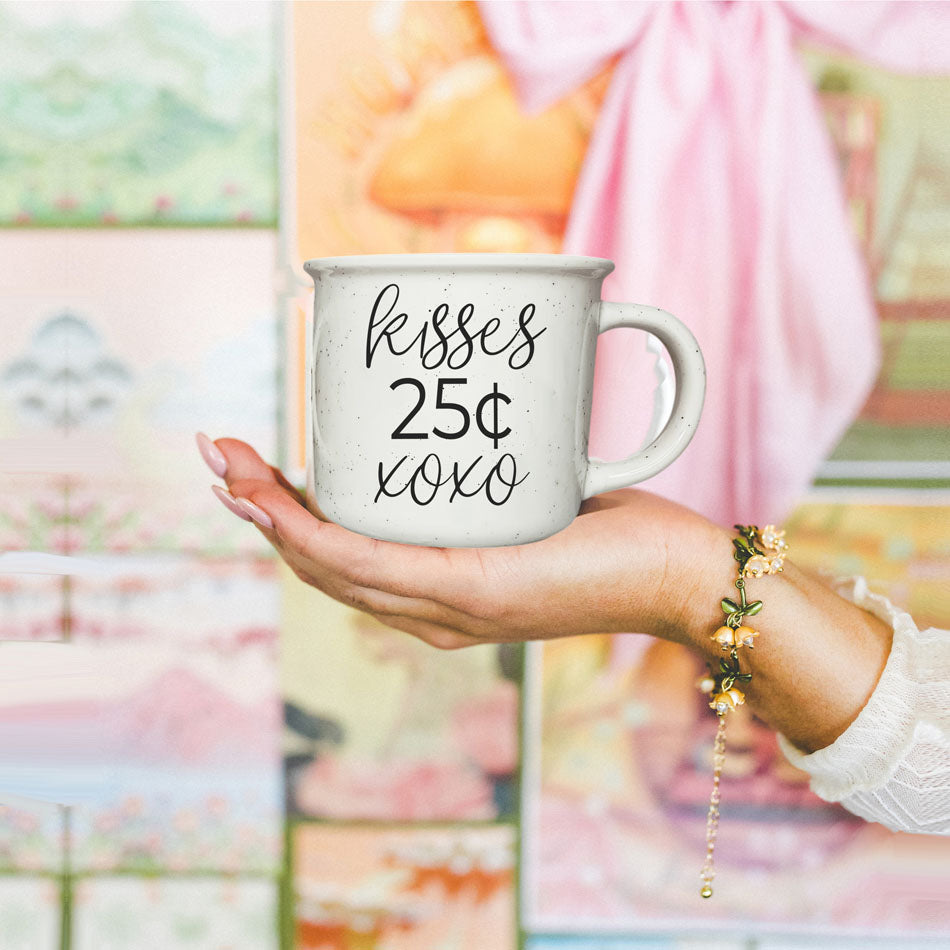 Kisses 25 Cents Ceramic Mug – Vintage Campfire Style Coffee Mug