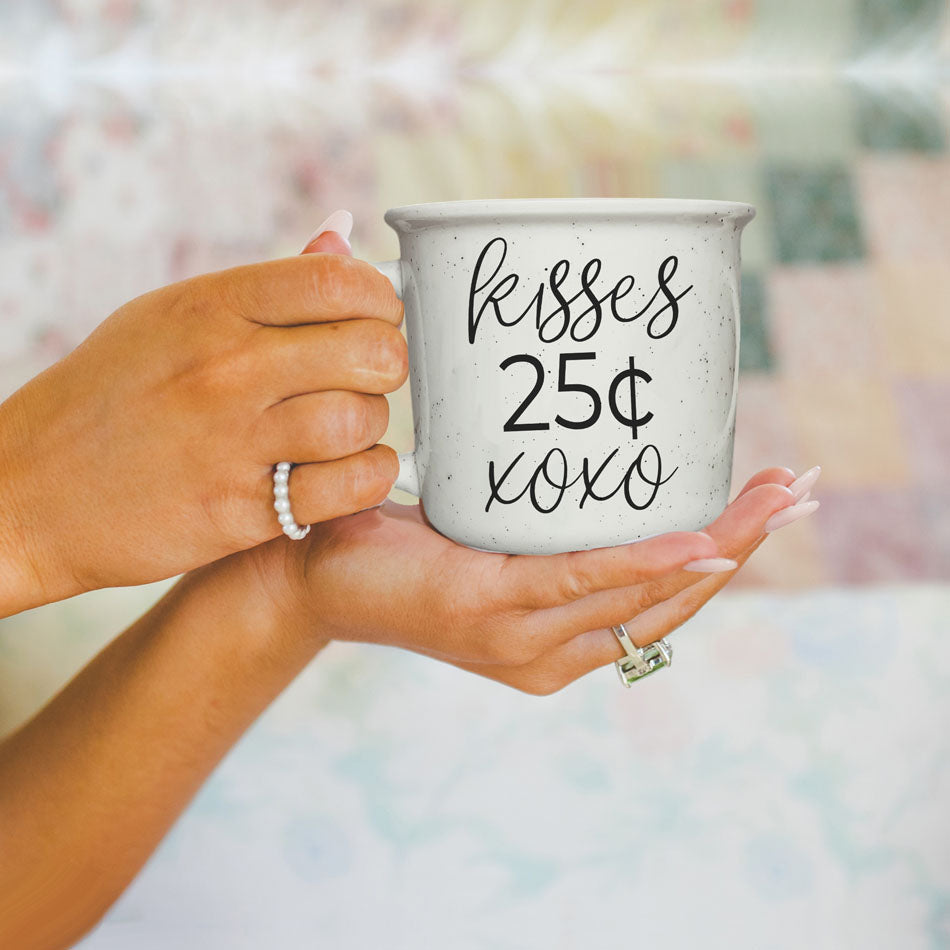Kisses 25 Cents Ceramic Mug – Vintage Campfire Style Coffee Mug