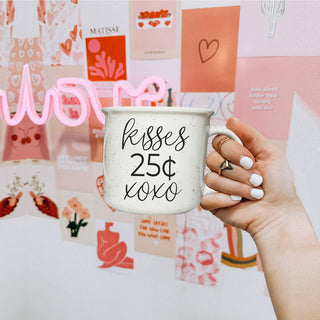 Kisses 25 Cents Ceramic Mug – Vintage Campfire Style Coffee Mug