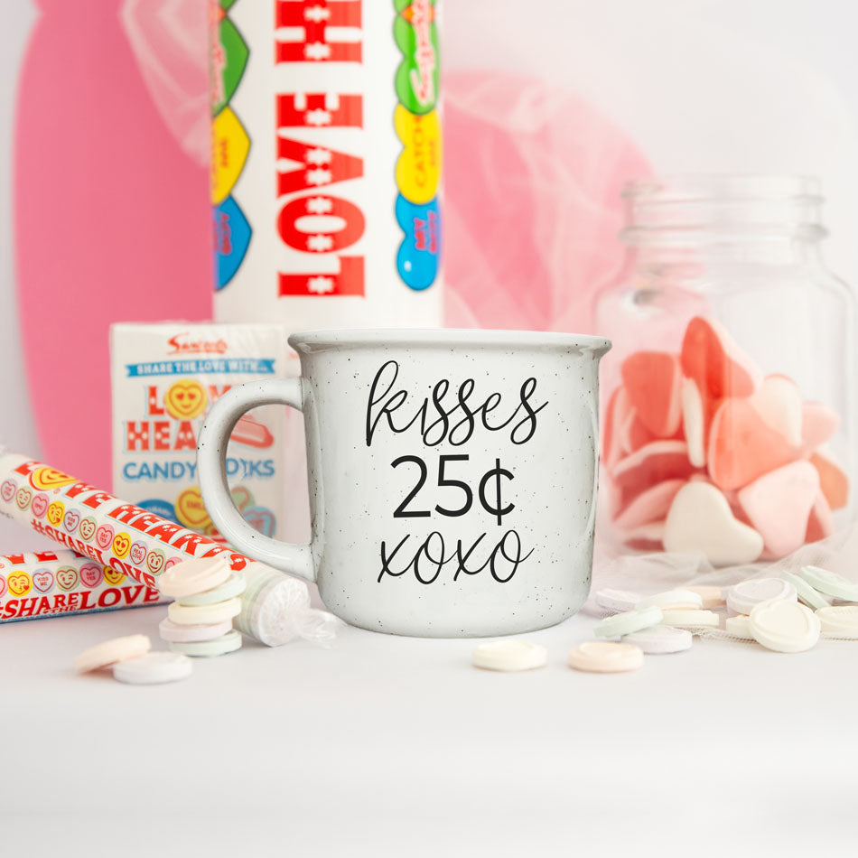 Kisses 25 Cents Ceramic Mug – Vintage Campfire Style Coffee Mug