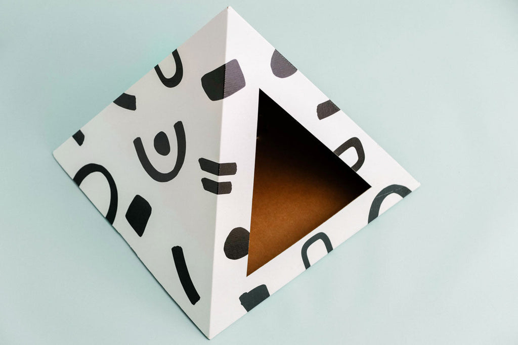 Doodle Cardboard Cat Pyramid | Playful Eco-Friendly Cat Hideaway