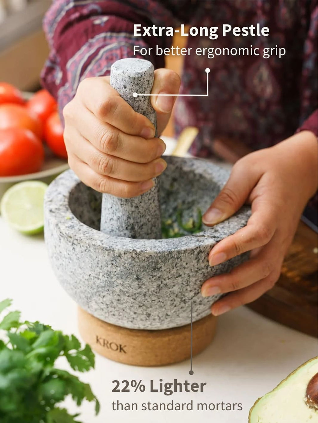 KROK Handmade Thai Granite Mortar & Pestle with Cork Base