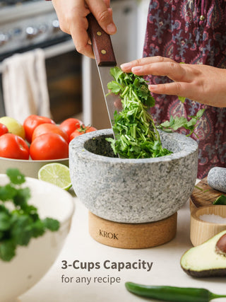 KROK Handmade Thai Granite Mortar & Pestle with Cork Base