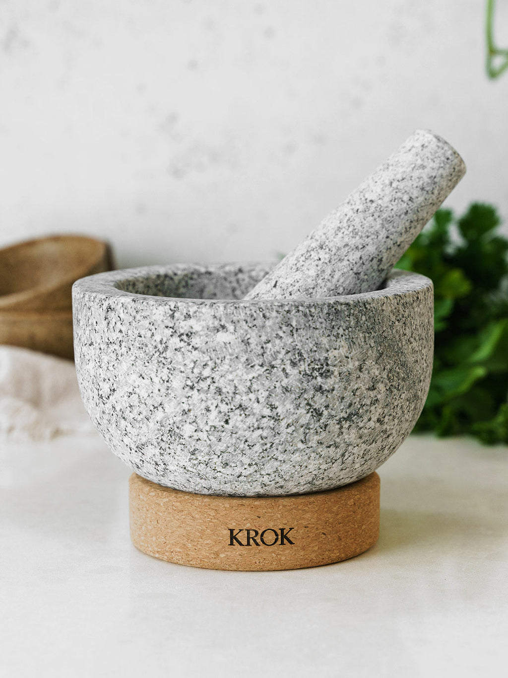 KROK Handmade Thai Granite Mortar & Pestle with Cork Base