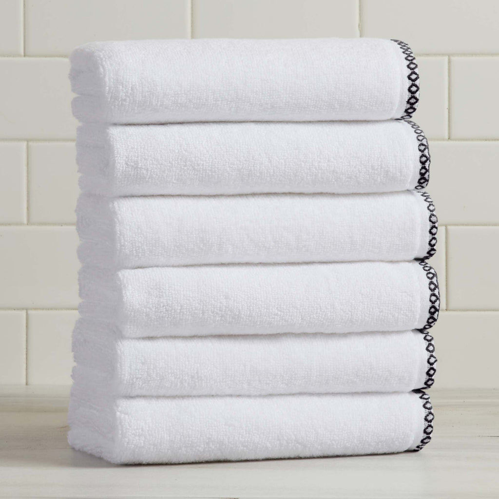 Elegant Cotton Border-Stitched Towel Set – Valery Collection (6-Piece)