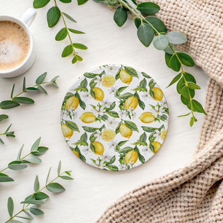 Mediterranean Lemon Ceramic Coasters – Blue Tile & Citrus Designs (4