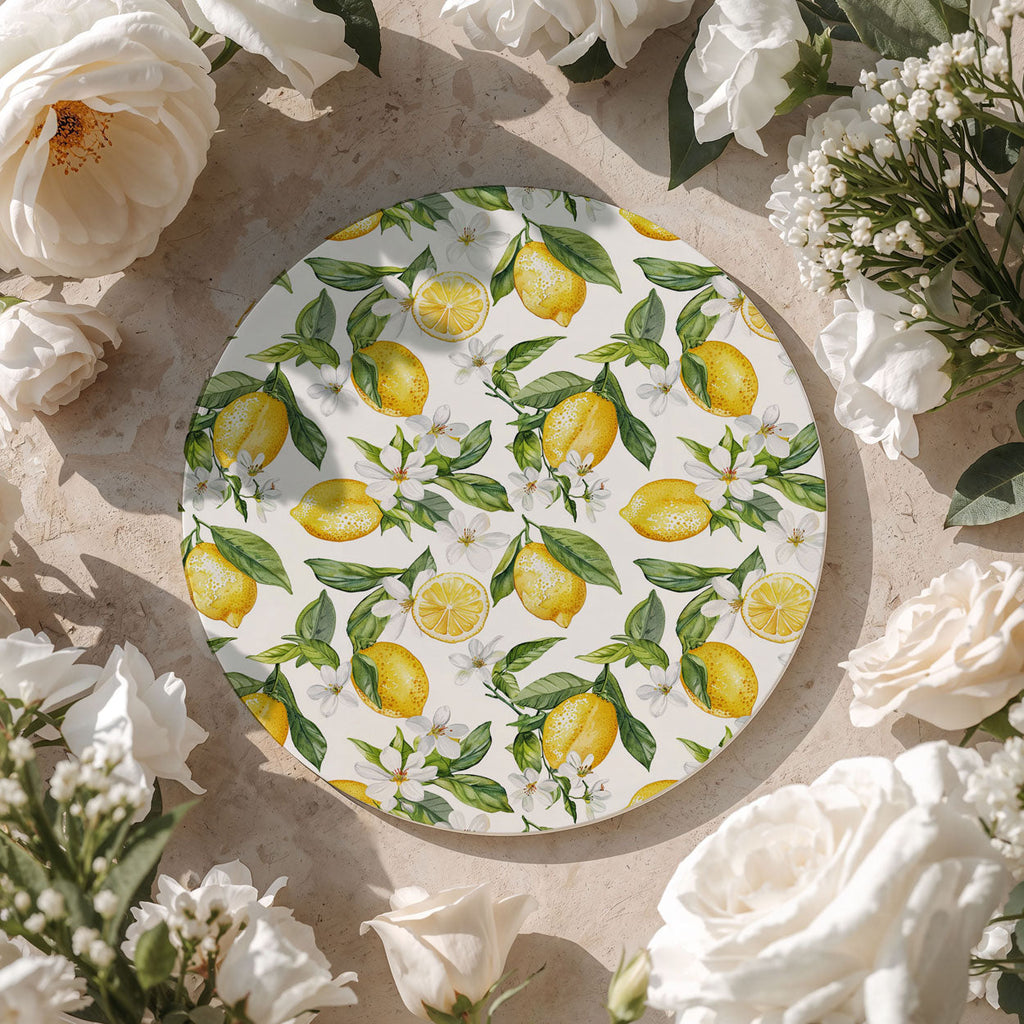 Mediterranean Lemon Ceramic Coasters – Blue Tile & Citrus Designs (4
