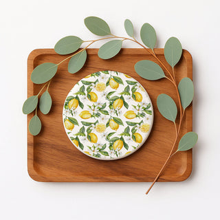 Mediterranean Lemon Ceramic Coasters – Blue Tile & Citrus Designs (4