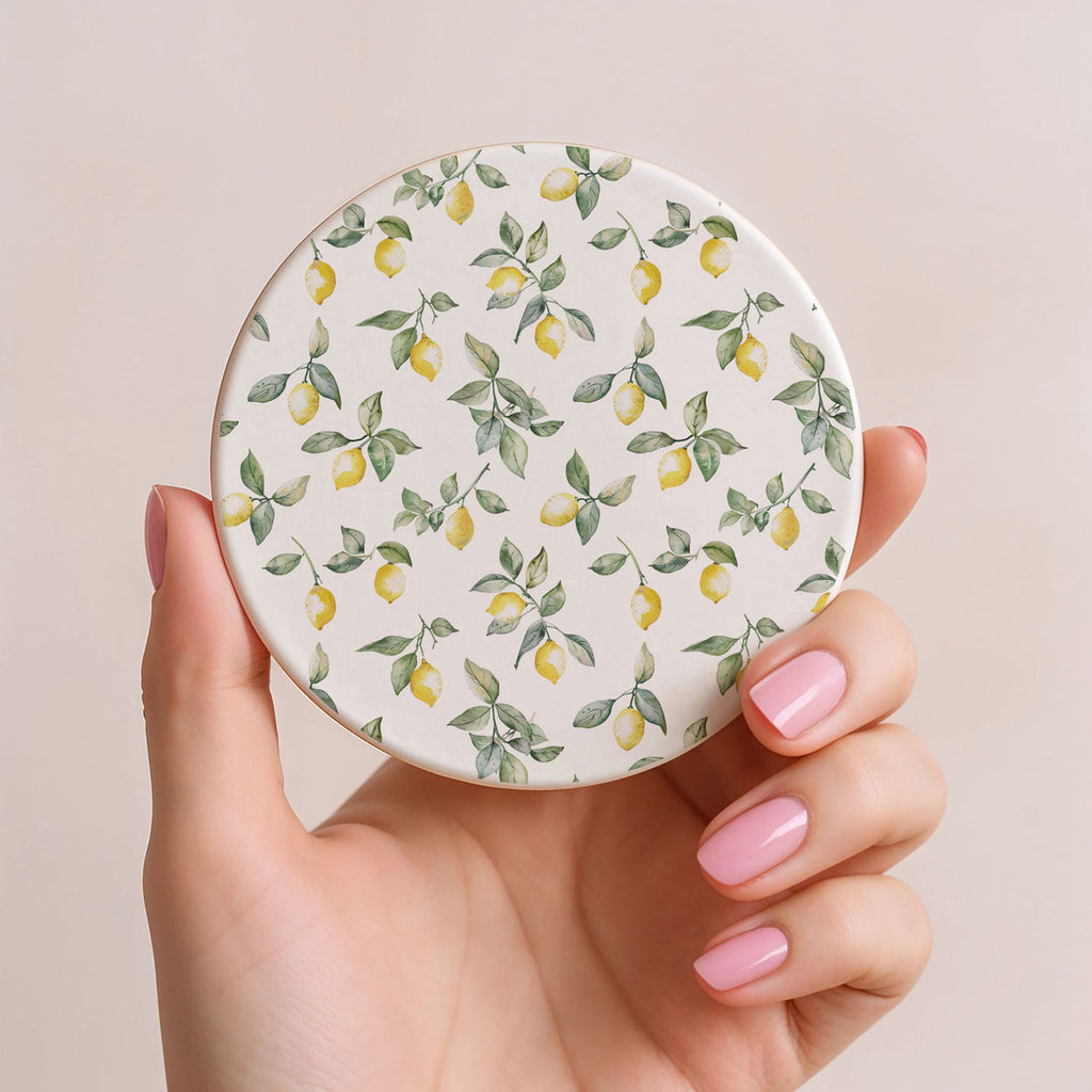 Mediterranean Lemon Ceramic Coasters – Blue Tile & Citrus Designs (4