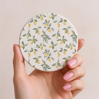 Mediterranean Lemon Ceramic Coasters – Blue Tile & Citrus Designs (4