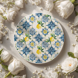 Mediterranean Lemon Ceramic Coasters – Blue Tile & Citrus Designs (4