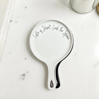 Lick the Spoon Cursive Spoon Rest with Wooden Spoon – Funny Porcelain Kitchen Gift