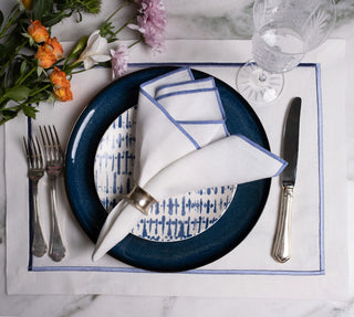 Linen Napkins With Blue Stitch Edges, Set of 4
