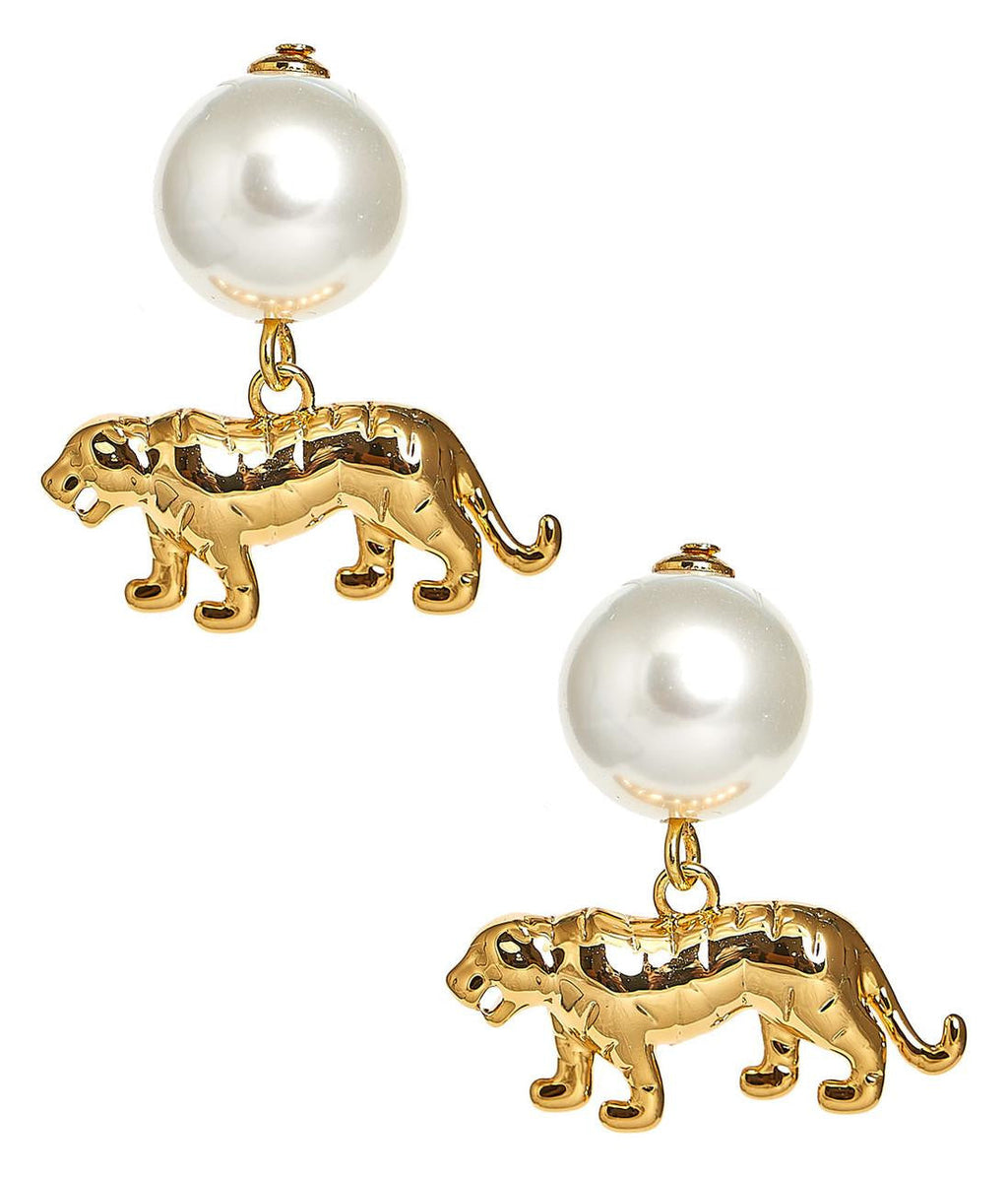 Tiger Pearl Drop - Gold Earring