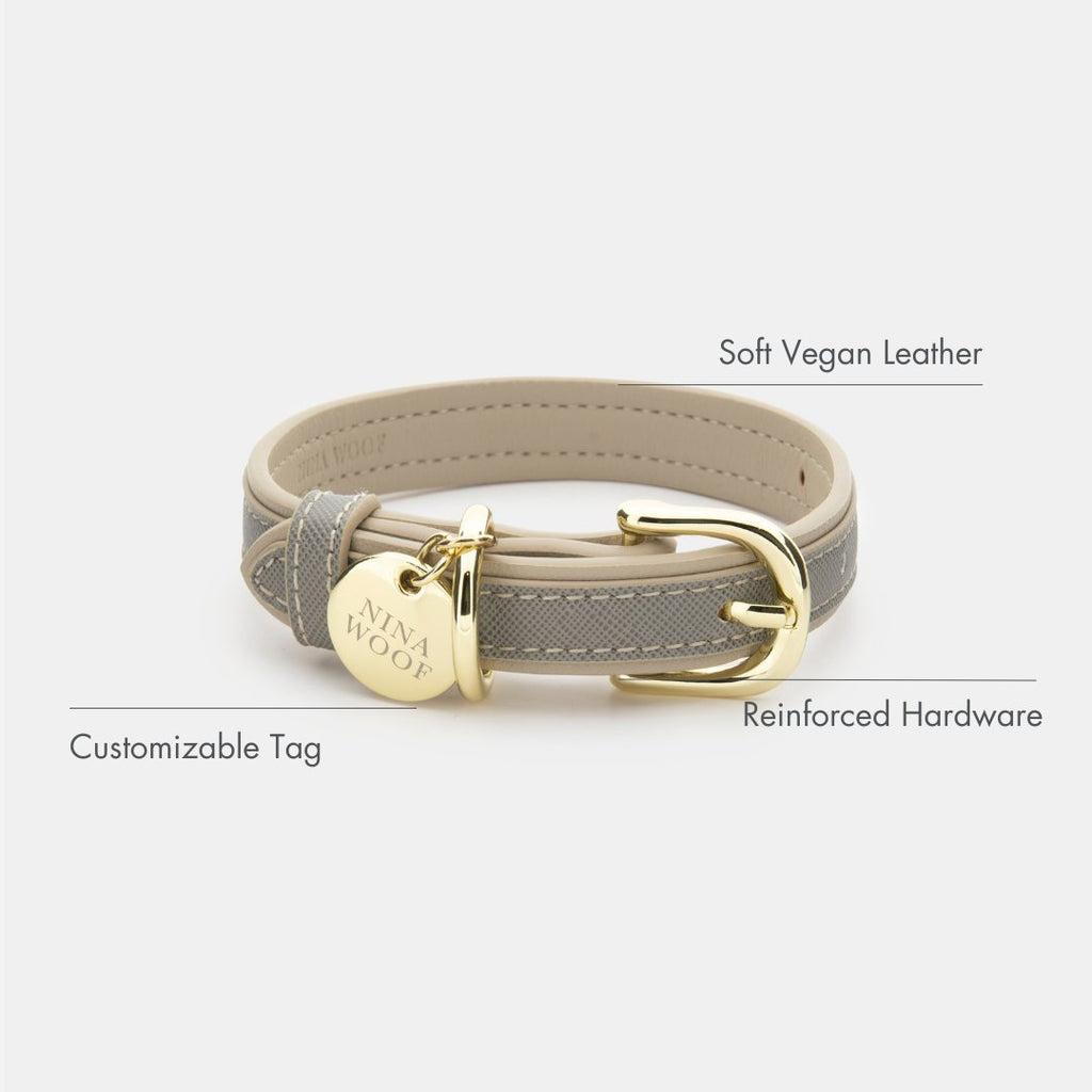 London Vegan Leather Dog Collar | Elegant Saffiano Design for Pets