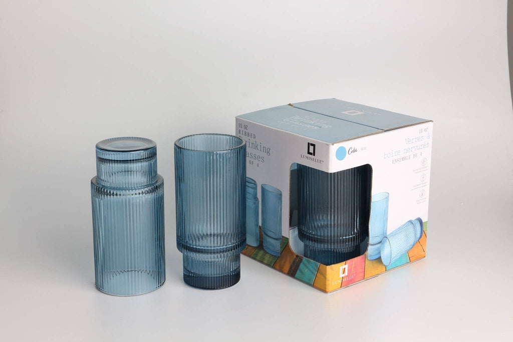 Luminelle Ribbed Drinking Glasses15 oz, Set of 4 - Anara Lifestyle
