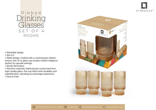 Luminelle Ribbed Drinking Glasses15 oz, Set of 4 - Anara Lifestyle