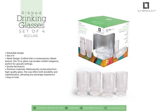 Luminelle Ribbed Drinking Glasses15 oz, Set of 4 - Anara Lifestyle