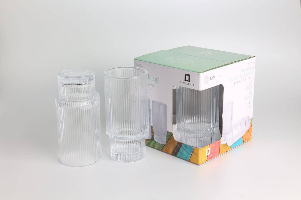 Luminelle Ribbed Drinking Glasses15 oz, Set of 4 - Anara Lifestyle