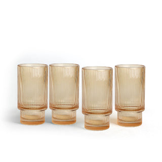 Luminelle Ribbed Drinking Glasses15 oz, Set of 4 - Anara Lifestyle