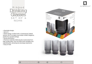 Luminelle Ribbed Drinking Glasses15 oz, Set of 4 - Anara Lifestyle