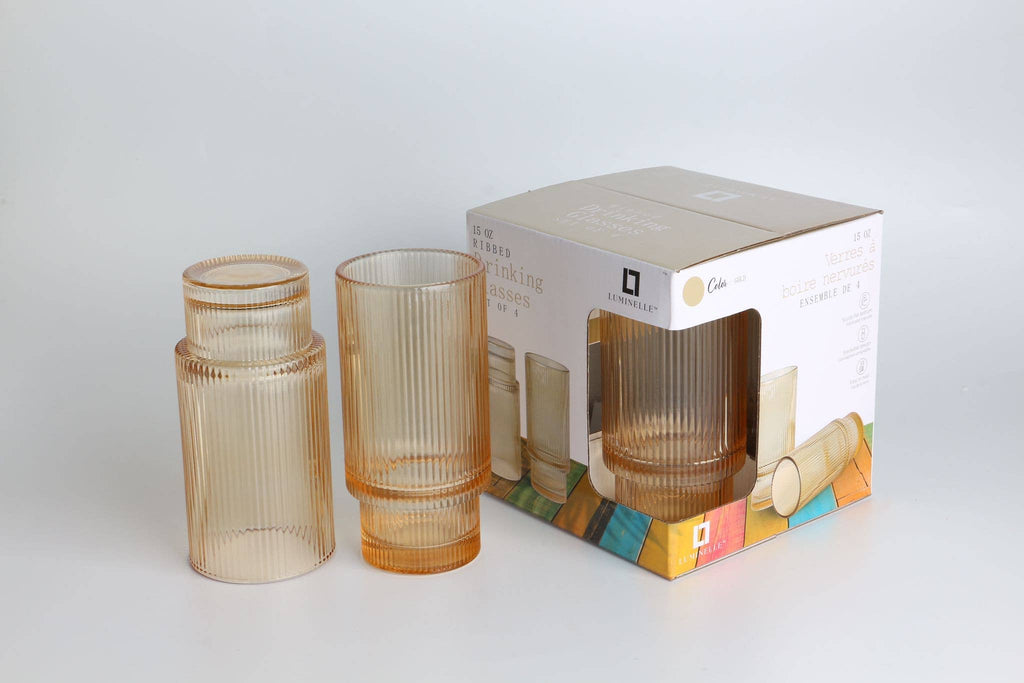 Luminelle Ribbed Drinking Glasses15 oz, Set of 4 - Anara Lifestyle