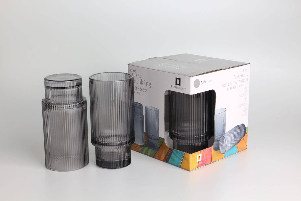 Luminelle Ribbed Drinking Glasses15 oz, Set of 4 - Anara Lifestyle