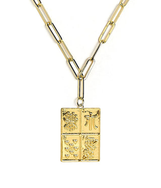 Mahjong Charm Tile Necklace- Paper Clip chain  - 18k Gold Plated