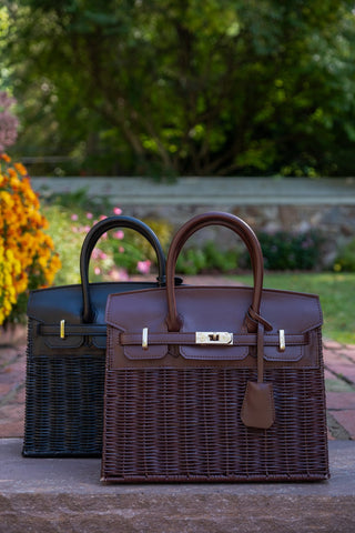 Margo -  Fall Wicker Handbag - Black & Chocolate