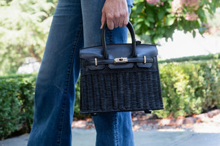 Margo -  Fall Wicker Handbag - Black & Chocolate