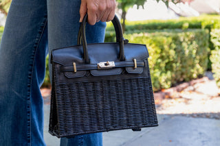 Margo -  Fall Wicker Handbag - Black & Chocolate