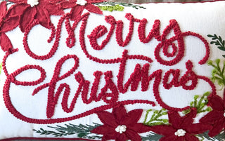 Merry Christmas Vintage Poinsettia Throw Pillow – Holiday Collection