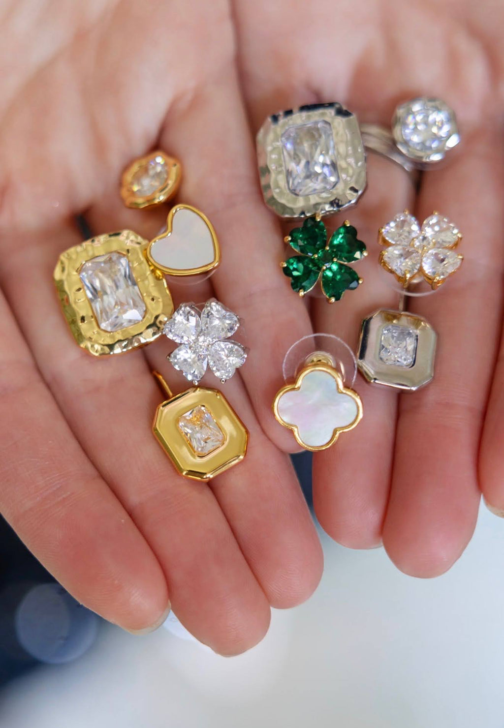 Catherine 18K Gold Plated Clover Stone Stud Earrings
