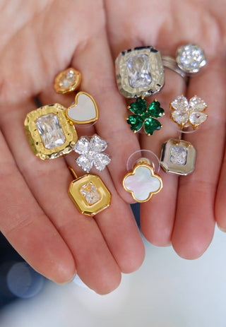 Catherine 18K Gold Plated Clover Stone Stud Earrings