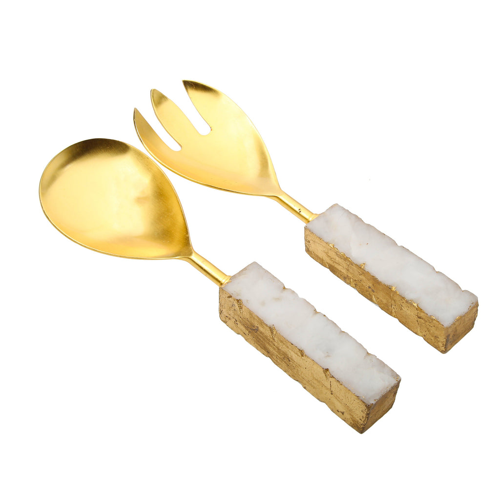 Elegant Salad Servers with Natural Agate Stone Handles – Set of 2