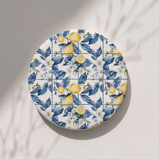 Mediterranean Lemon Ceramic Coasters – Blue Tile & Citrus Designs (4