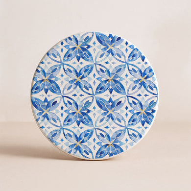 Mediterranean Lemon Ceramic Coasters – Blue Tile & Citrus Designs (4