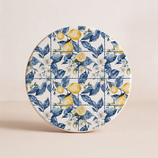 Mediterranean Lemon Ceramic Coasters – Blue Tile & Citrus Designs (4