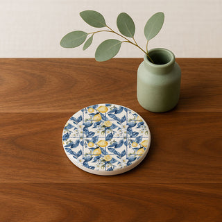 Mediterranean Lemon Ceramic Coasters – Blue Tile & Citrus Designs (4