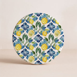 Mediterranean Lemon Ceramic Coasters – Blue Tile & Citrus Designs (4