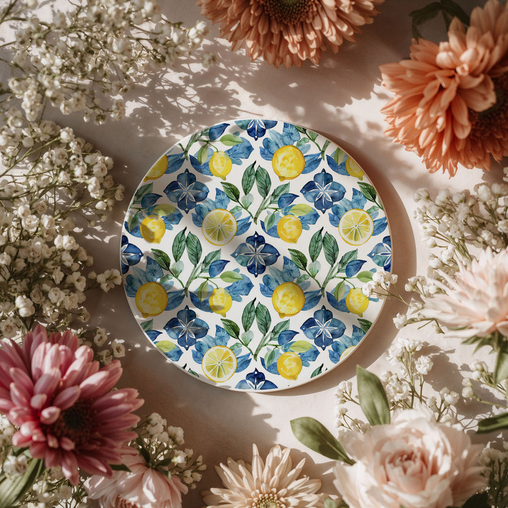 Mediterranean Lemon Ceramic Coasters – Blue Tile & Citrus Designs (4