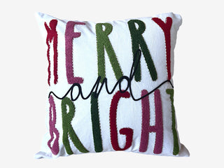 Merry and Bright Embroidered Christmas Pillow – Holiday Collection