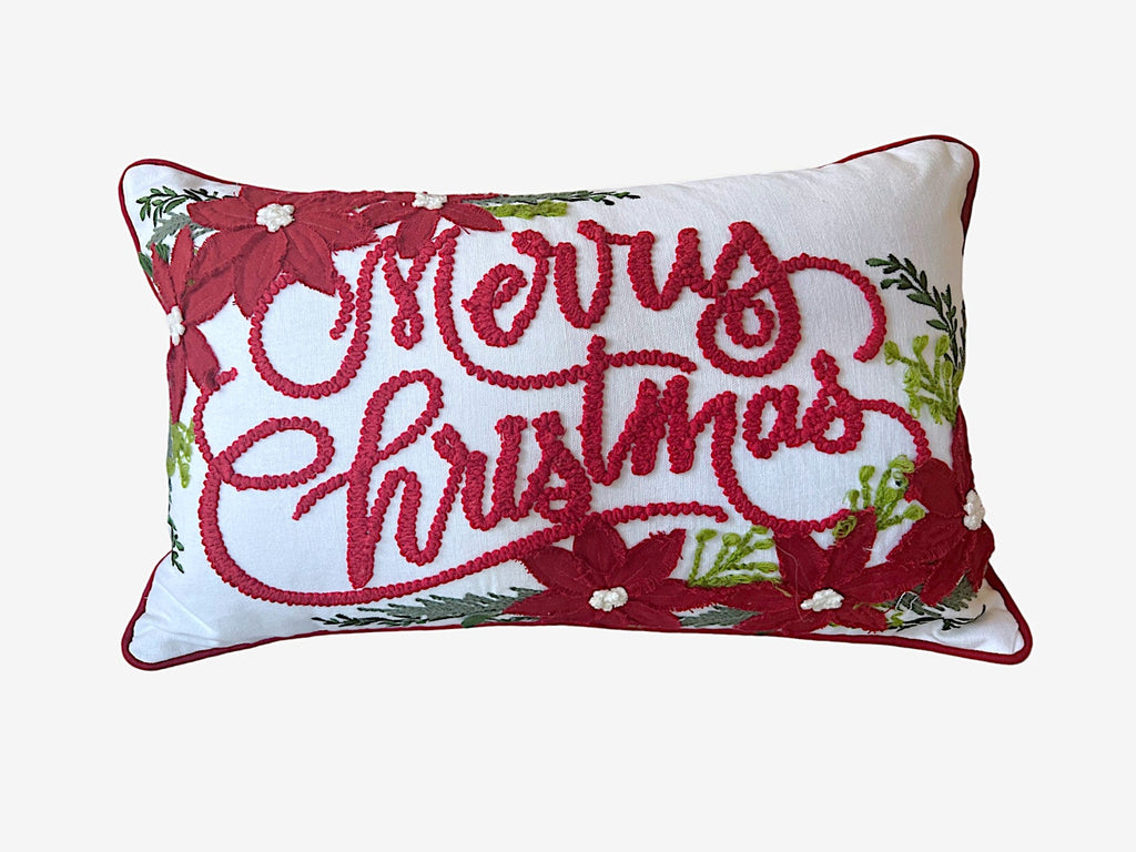 Merry Christmas Vintage Poinsettia Throw Pillow – Holiday Collection