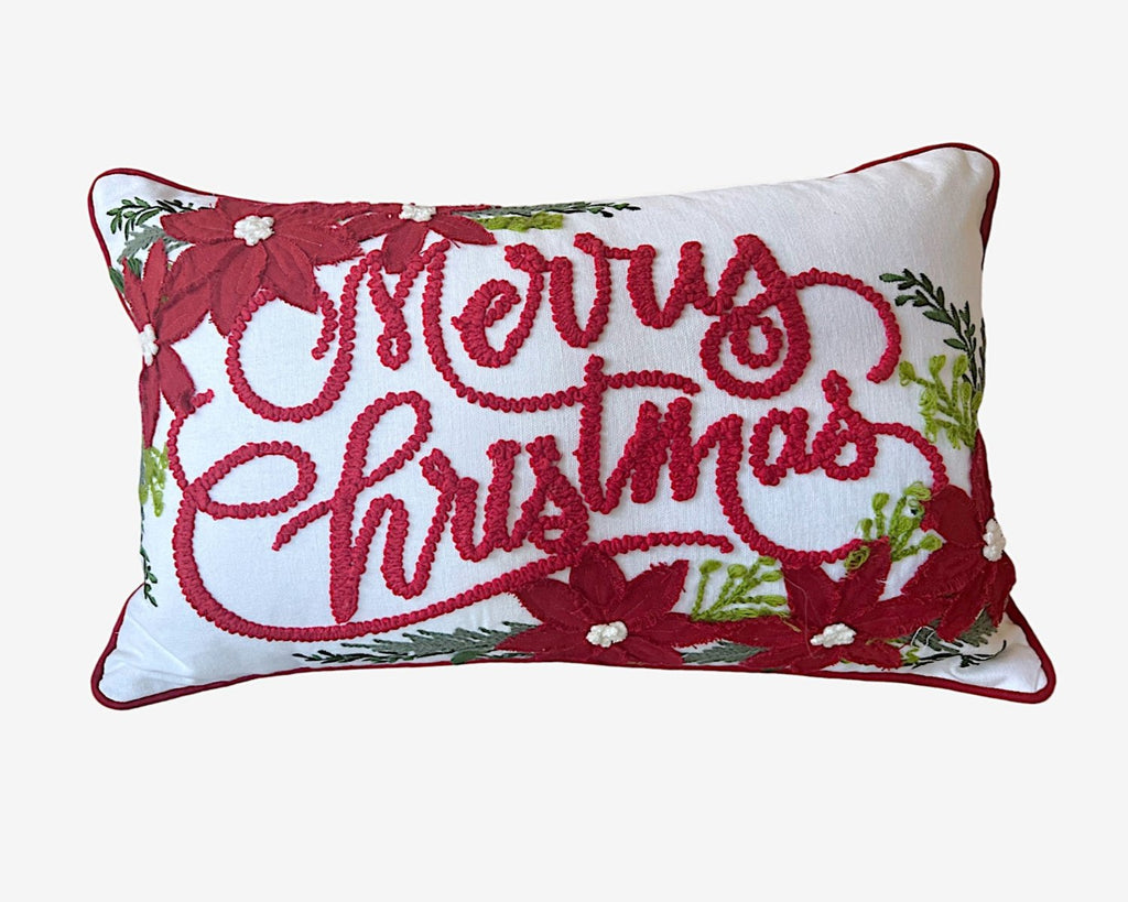 Merry Christmas Vintage Poinsettia Throw Pillow – Holiday Collection