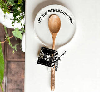 Funny Taste-Tester Spoon Rest with Wooden Spoon – Porcelain Kitchen Spoon Holder