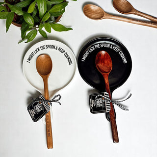 Funny Taste-Tester Spoon Rest with Wooden Spoon – Porcelain Kitchen Spoon Holder