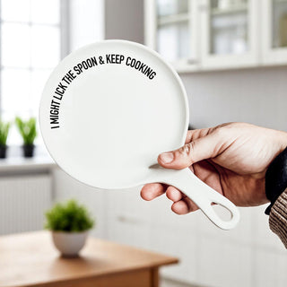 Funny Taste-Tester Spoon Rest with Wooden Spoon – Porcelain Kitchen Spoon Holder