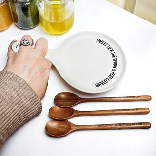Funny Taste-Tester Spoon Rest with Wooden Spoon – Porcelain Kitchen Spoon Holder