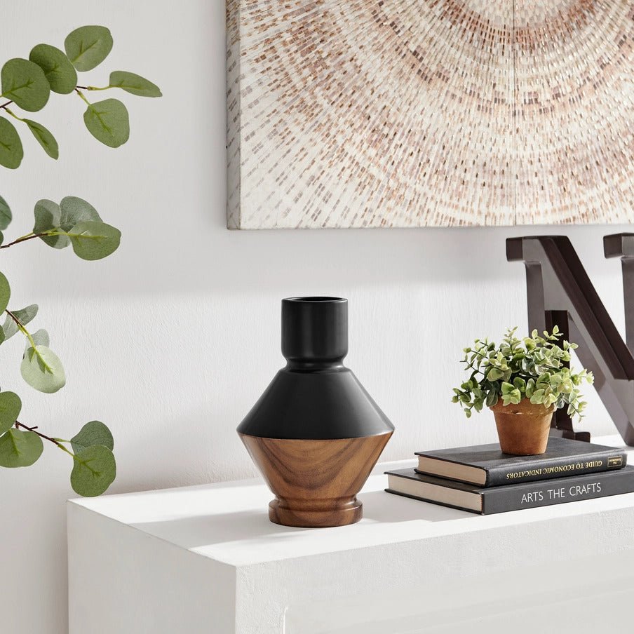 Milo Diamant Reverse Hourglass Two Tone Vase Black and Walnut - Anara Lifestyle